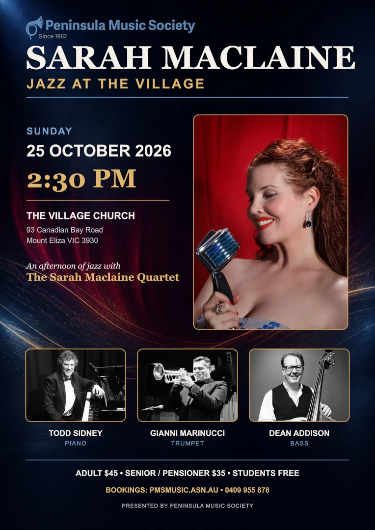 Sarah Maclaine Jazz at the Village event poster